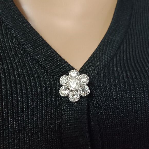 Talbots Petite Large Black Silk Blend Sweater Long Sleeve Stretch Rib Knit Top - Picture 5 of 7